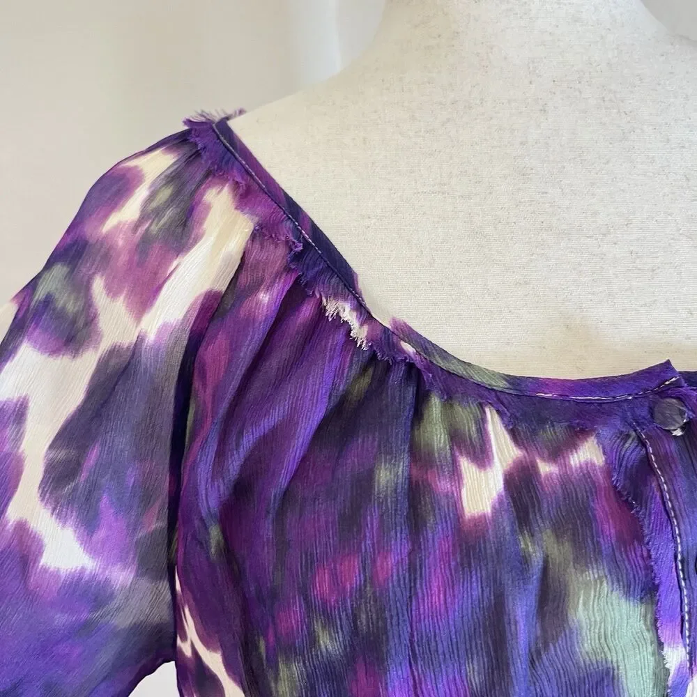 J. Crew Maisie Purple Floral Silk Abstract Long Sleeve Dress Sz 4 Casual Career